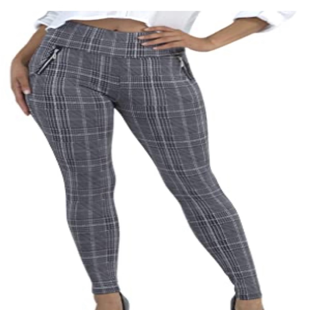 Women's Plaid High Waisted Skinny Pants Tummy Control(NEW)